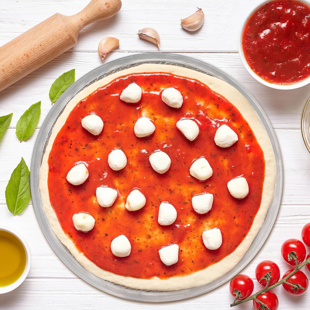 Luxshiny 13 Inch Non-Stick Perforated Aluminum Pizza Pan Round Baking Tray for Oven Use Commercial Home Restaurant Baking