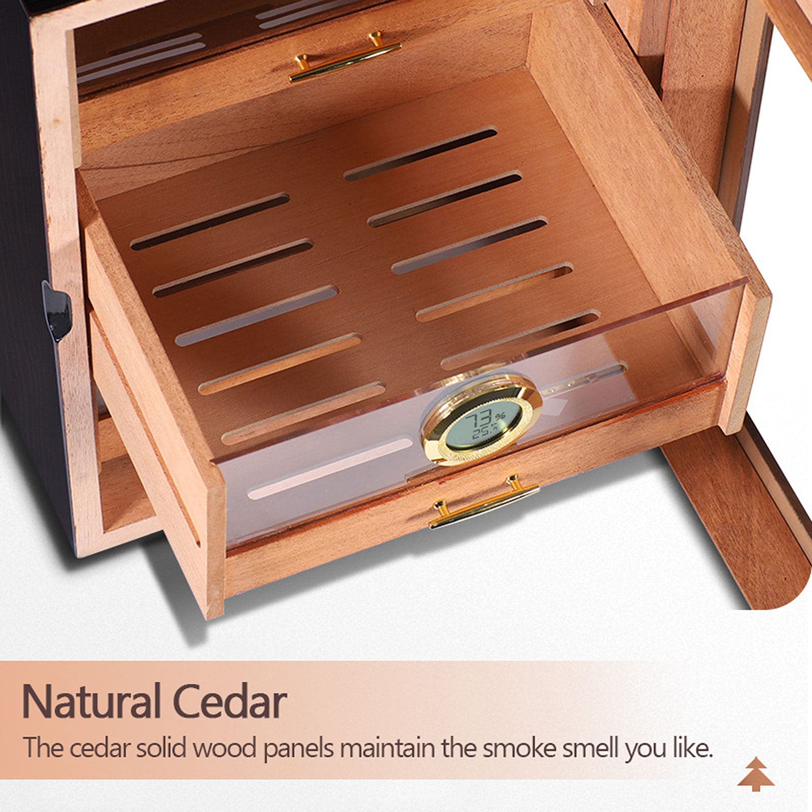 Cigar Humidor Box with Digital Hygrometer and 3Layer Drawer