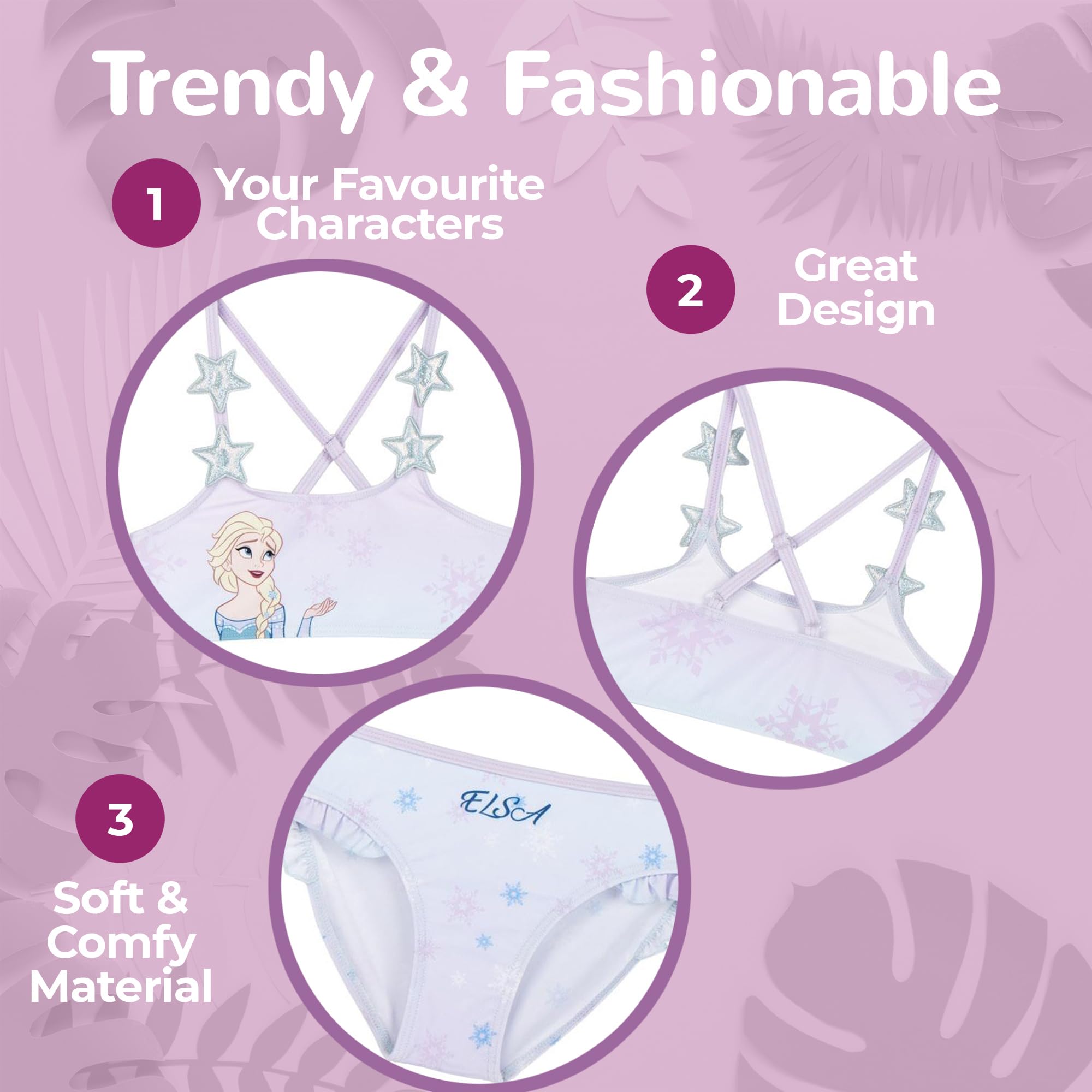 Bikini Enfant Reine des Neiges Elsa – Maillot de Bain 2 Pièces Fille – Bretelles Étoiles – Léger & Séchage Rapide