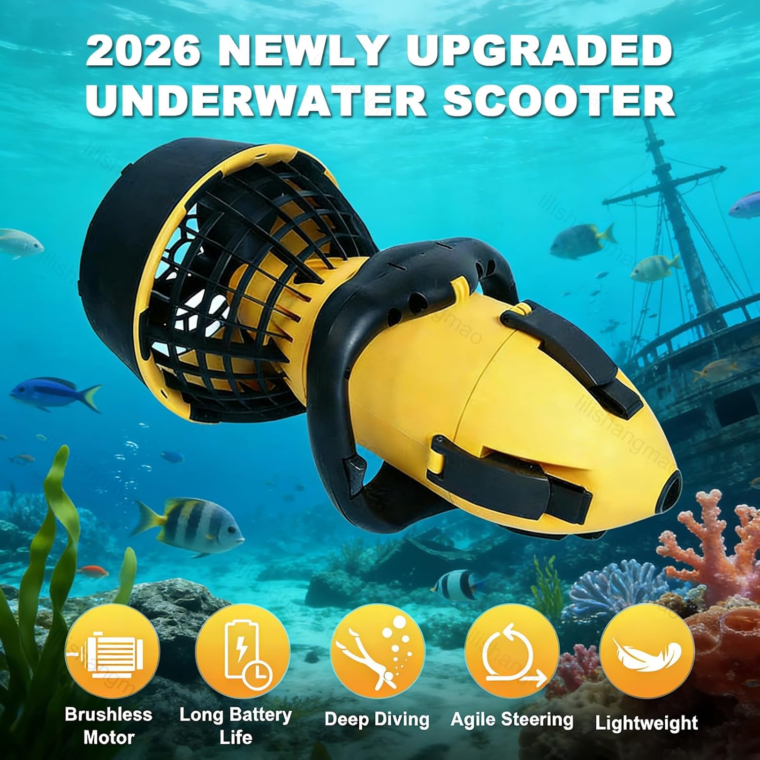 Underwater Scooter for Beginners & Enthusiasts – Electric Sea Scooter with Dual-Speed Control, Safety Grille, Lightweight Design, Great Gift for Snorkeling, Diving & Water Adventures