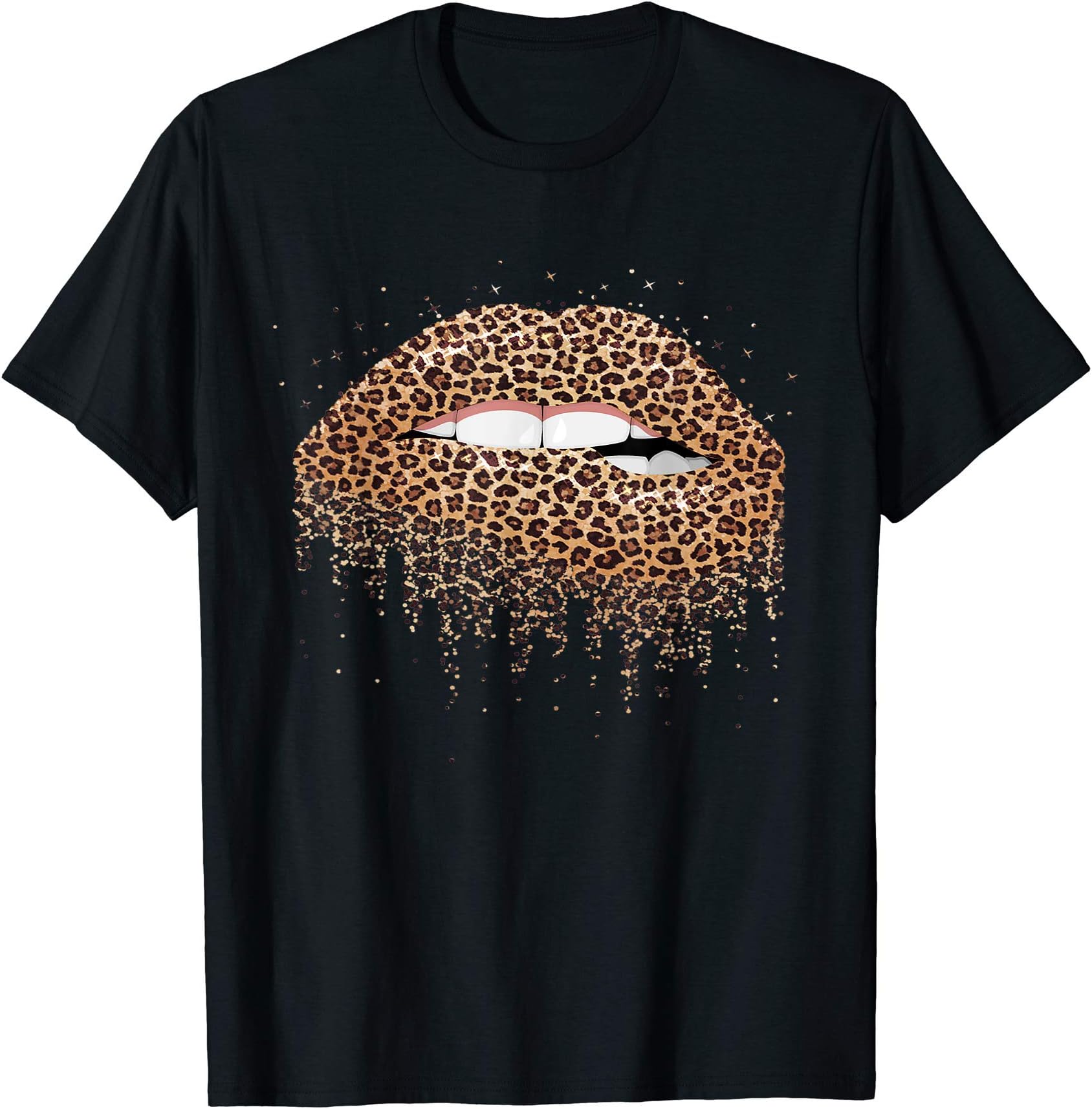 Sexy Leopard Print Lips Kiss T-ShirtWomens Cool Lips Bite Kiss Me Leopard Print Cheetah T-Shirt