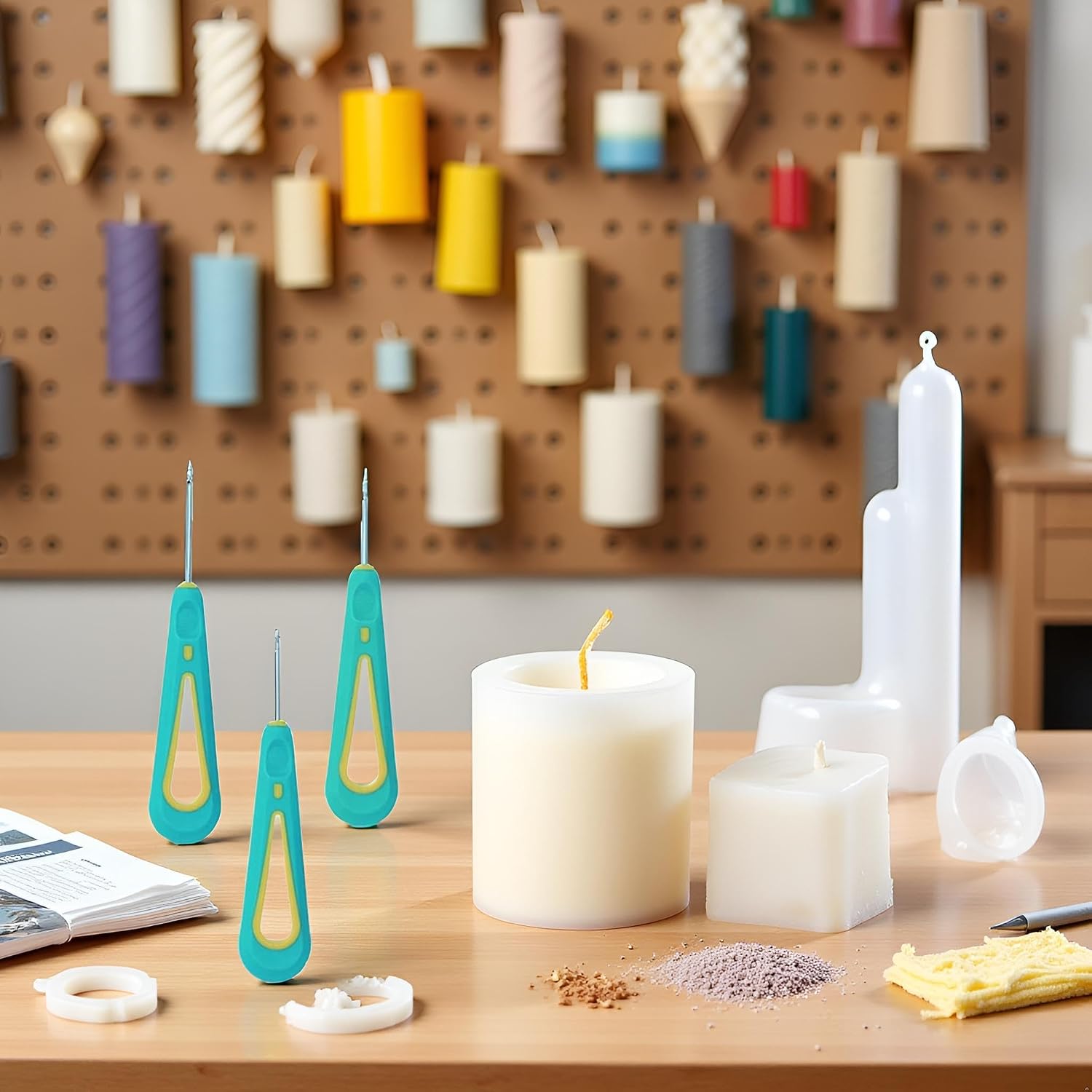 3 Pcs Green Round Hole Cone Hand Drills Punch Needle Candles Wick Tools for DIY Silicone Mould Making Punch Candle Making