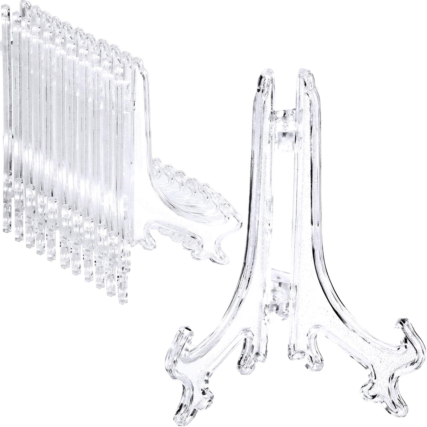 Boao 24 Pcs Plastic Easel Plate Display Stands Holders Picture Easel for Wedding Home Decoration(4 Inch,Clear)