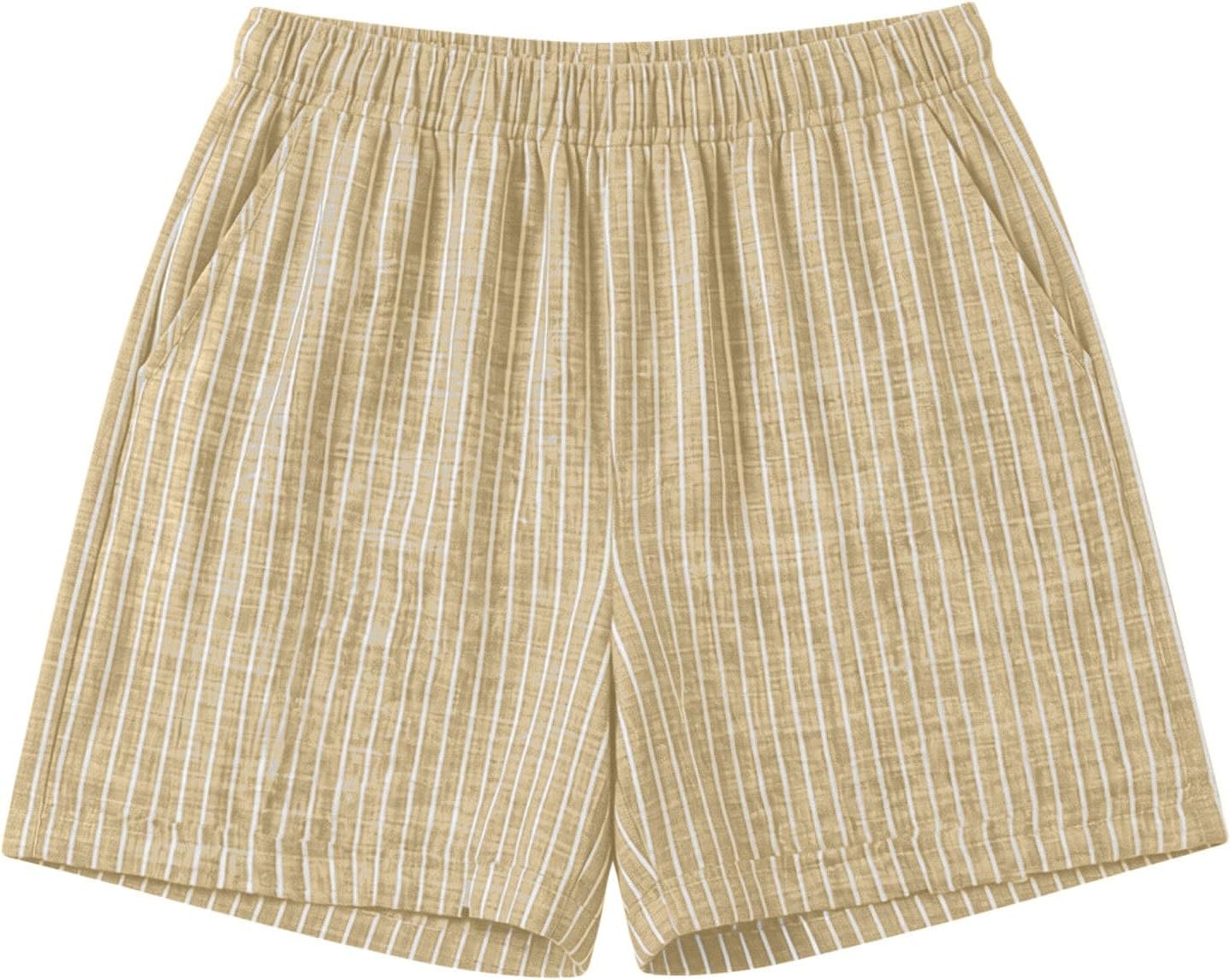 Womens Linen Shorts Summer Casual High Wasited Wide Leg Beach Loose Shorts Cotton Linen Lightweight Comfy Short