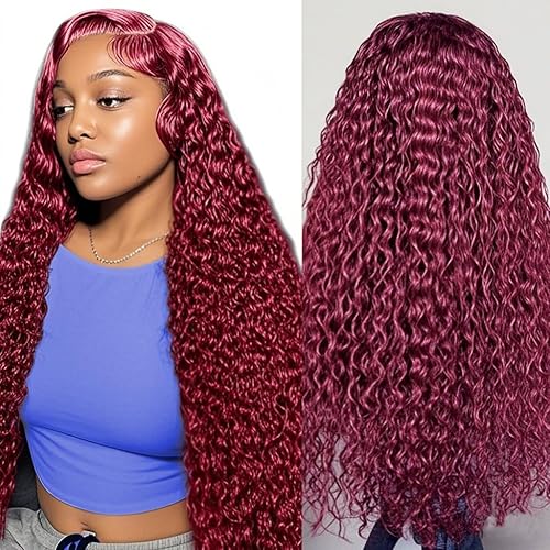 Estilar 99j Burgundy Lace Front Wigs Human Hair Red Deep