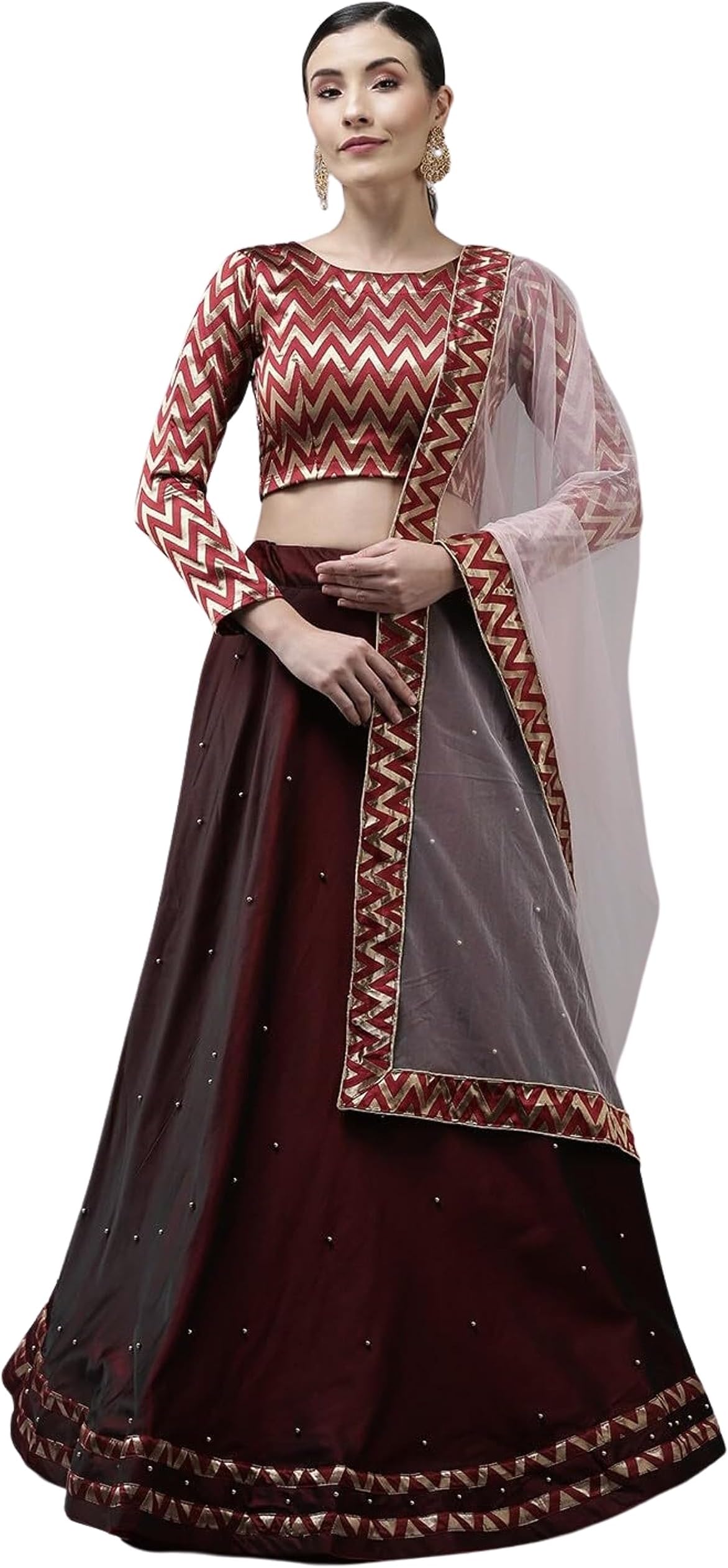 FabcartzFabcartzWomen's NA Semi-stitched Lightweight And Comfortable Casual wear Semi-stitched Lehenga Choli (C_T_871_Maroon_Free Size)