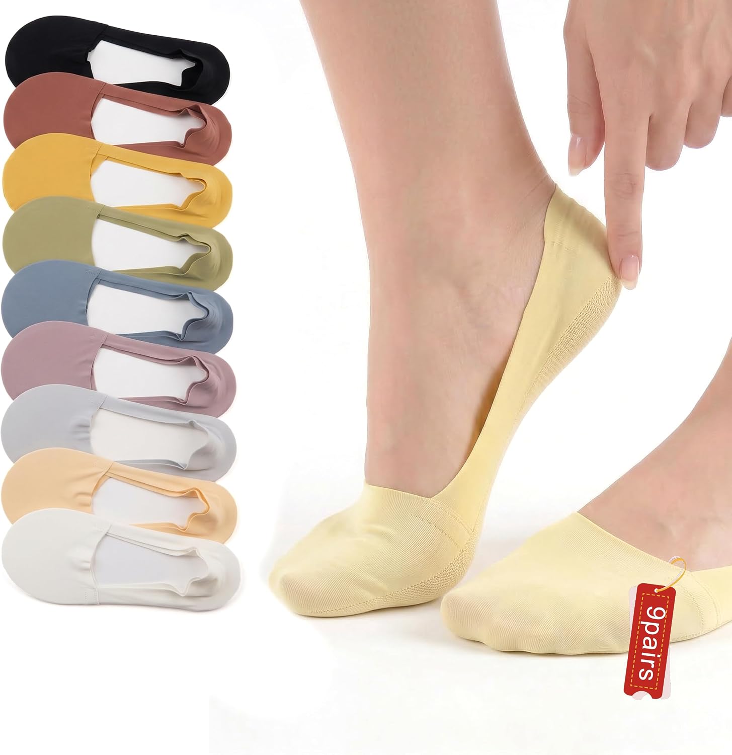 MoHern No Show Socks Womens Non Slip Low Cut Invisible Liner Footies Thin Silk Socks for Flats 9 Pairs