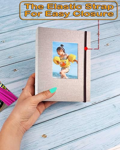 Miniatura 2 de Álbum de fotos pequeño de 4 x 6 pulgadas, páginas transparentes, cubierta de lino con ventana frontal, paquete de 2, cada álbum pequeño con