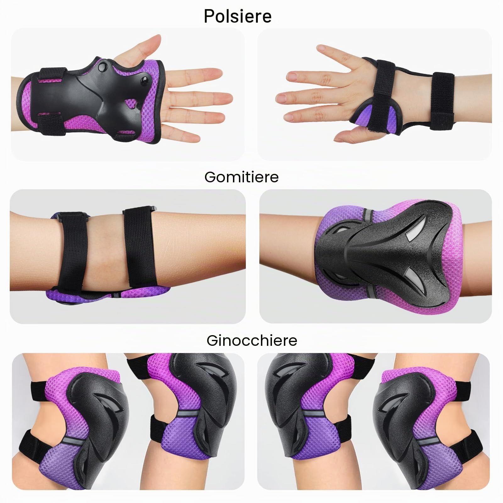 YooxArmor Protezioni Bambini Pattini in Linea per 3-13 Anni | 6 in 1 Attrezzatura Protettiva Protezione Bambini Ginocchiere,Gomitiere Protezioni Set per Scooter Pattini in Linea
