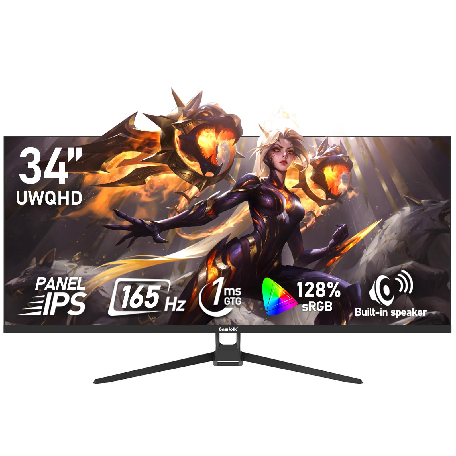 Gawfolk 34 Inch Ultrawide Curved 144Hz Gaming Computer Monitor 1500R PC screen 21:9 UWQHD (3440x1440),Adaptive Sync,178° Viewing Angle,HDMI、Display Port,Compatible with wall mounted VESA75x75MM-Black — view 14