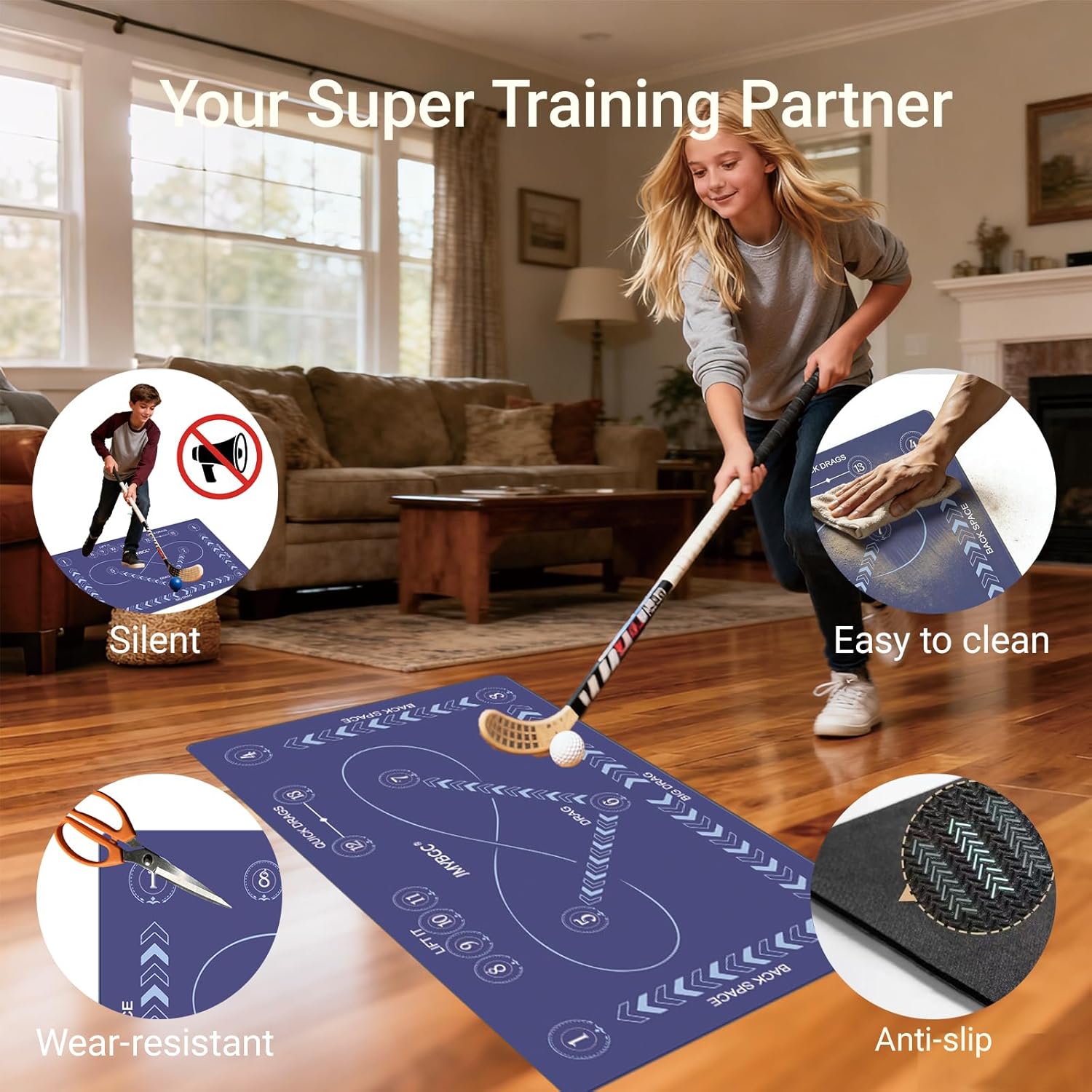 Hockey Training Mat 3x5 Feet - Field & Ice Hockey Stickhandling Mat for Skill Development, Indoor/Outdoor Use with Drill Patterns for Ball & Puck Control