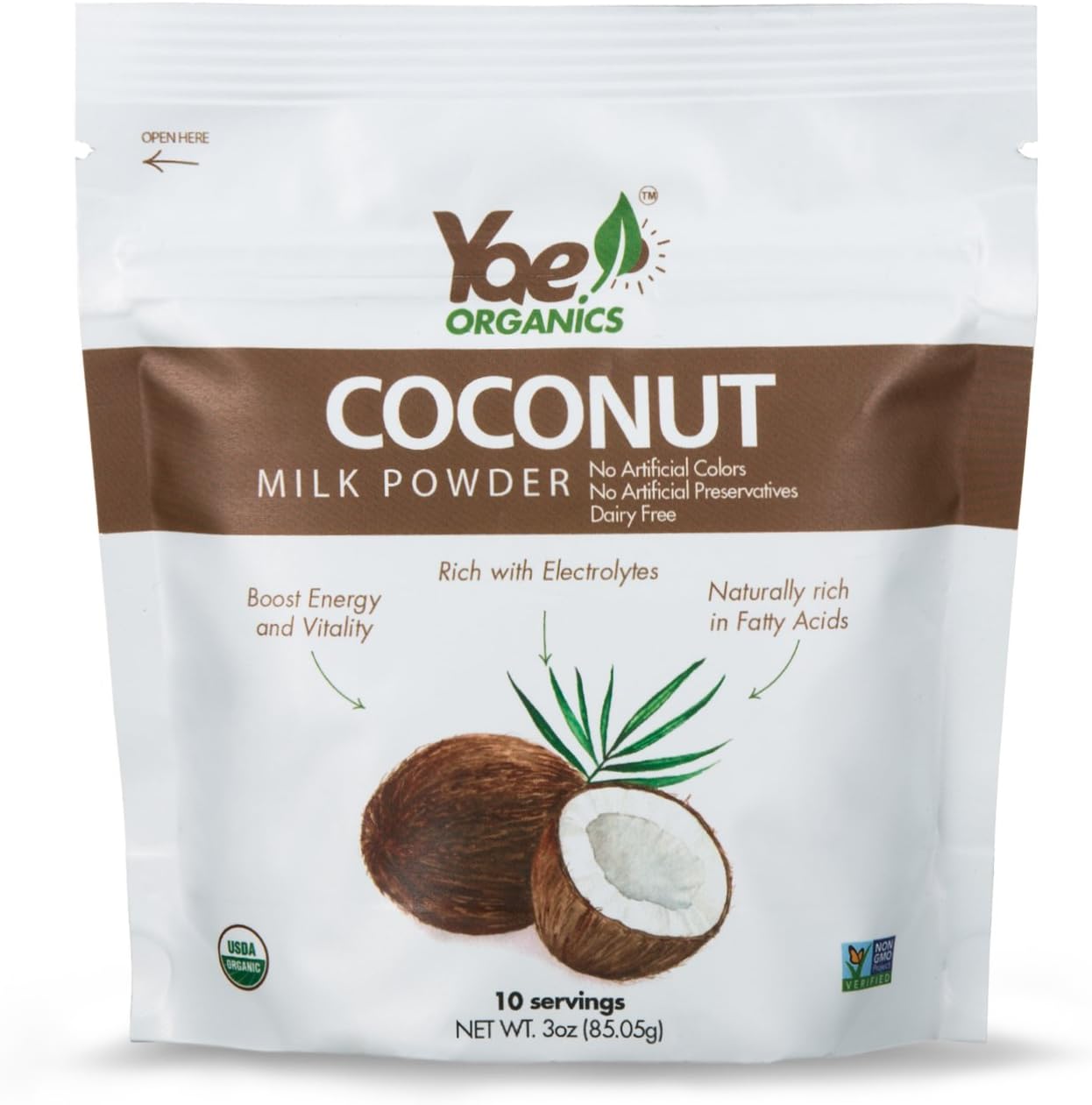 Yae! Organics 100% Organic Keto Coconut Milk Powder Non GMO Gluten Free, Vegan, Dairy Free Powdered Coconut Milk (3oz/10 Servings)