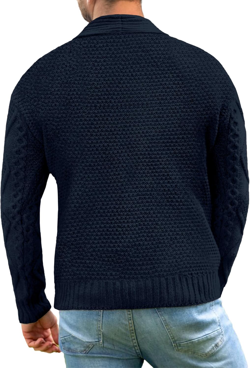 Comdecevis Mens Shawl Collar Cardigan Sweater Cable Knit Button Down Long Sleeve Casual Knitwear with Pockets - Image 3