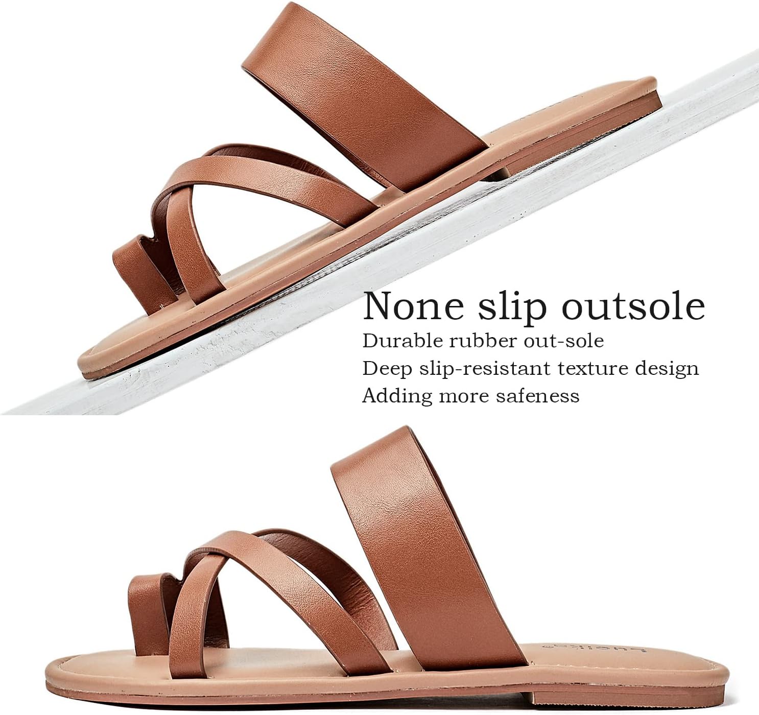 Luoika Women's Wide Width Flat Sandals, Flip Flop Slides Sandal Casual Strapy Sandal Slip on Summer Beach Shoes for Women. - Image 6