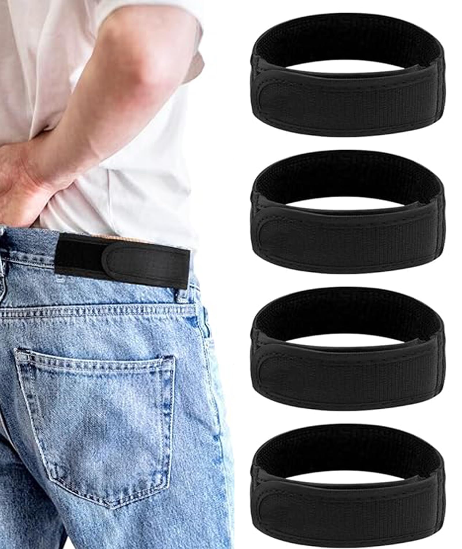 4 Pieces No Buckle Belts for Men, Buckless Belt No Buckle Elastic No Show Adjustable Waist Belts Invisible Stretch Side Waist Buckless Belt Lightweight Canvas for Jeans-picture-24