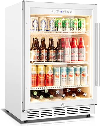 4.9 Cu Ft Beverage Refrigerator with Glass Door, LED Light, Touch Control, White
