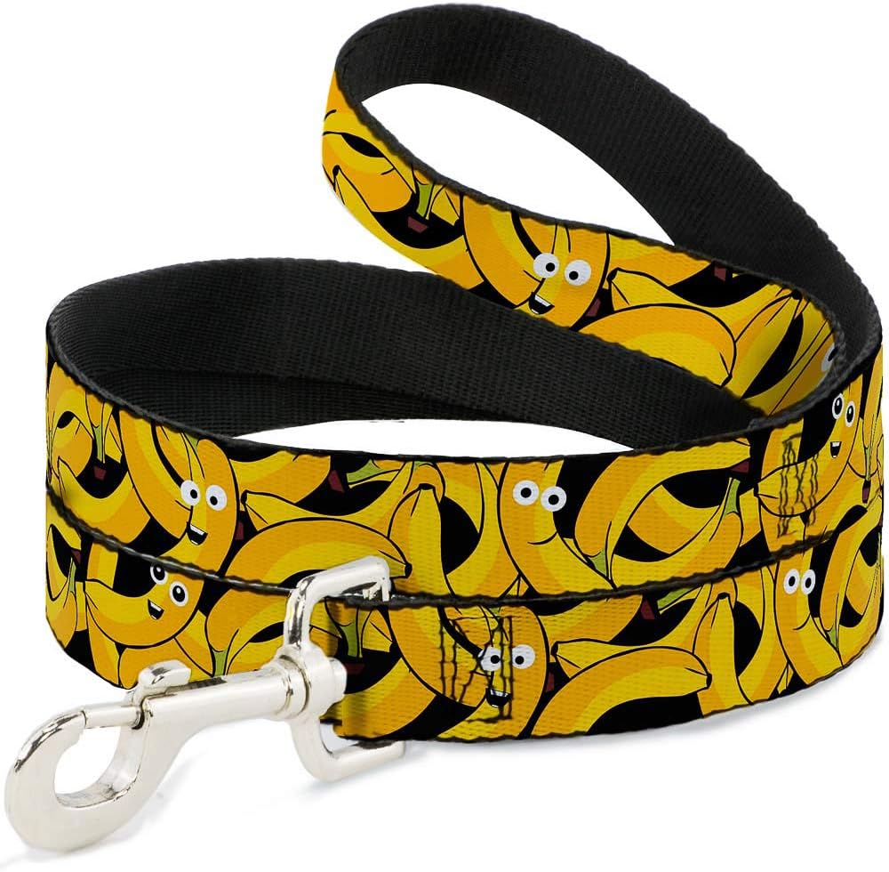 Dog Leash Bananas Stacked Cartoon Black Yellows 6 Feet Long 1.0 Inch Wide