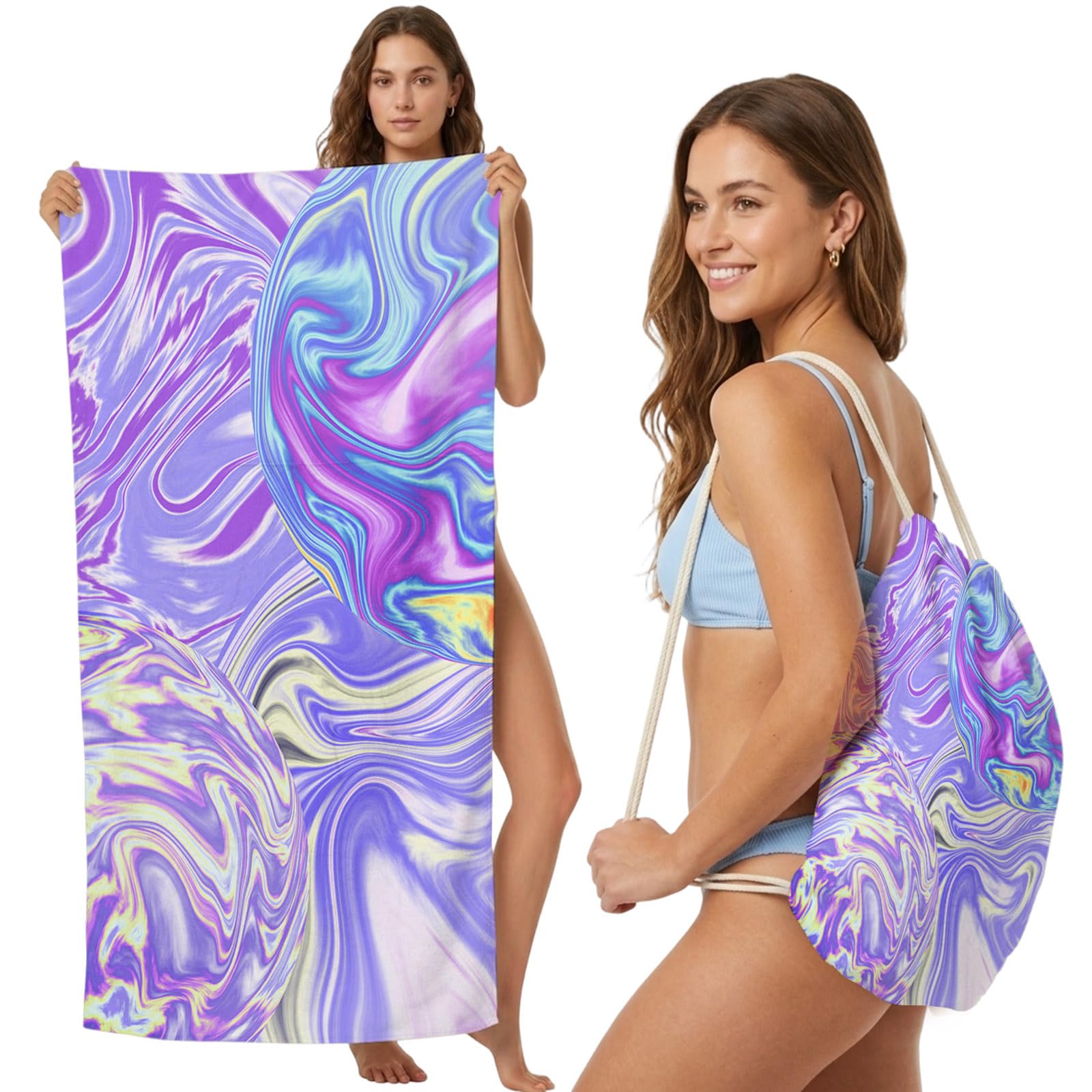 FWJZDSP Beach Towel Backpack Convertible Purple Ombre Sand Free Quick Dry Towel Bag Colorful Abstractid Beach Towel with Adjustable Straps for Travel Swimming Pool Beach Accessories 31.5x63in