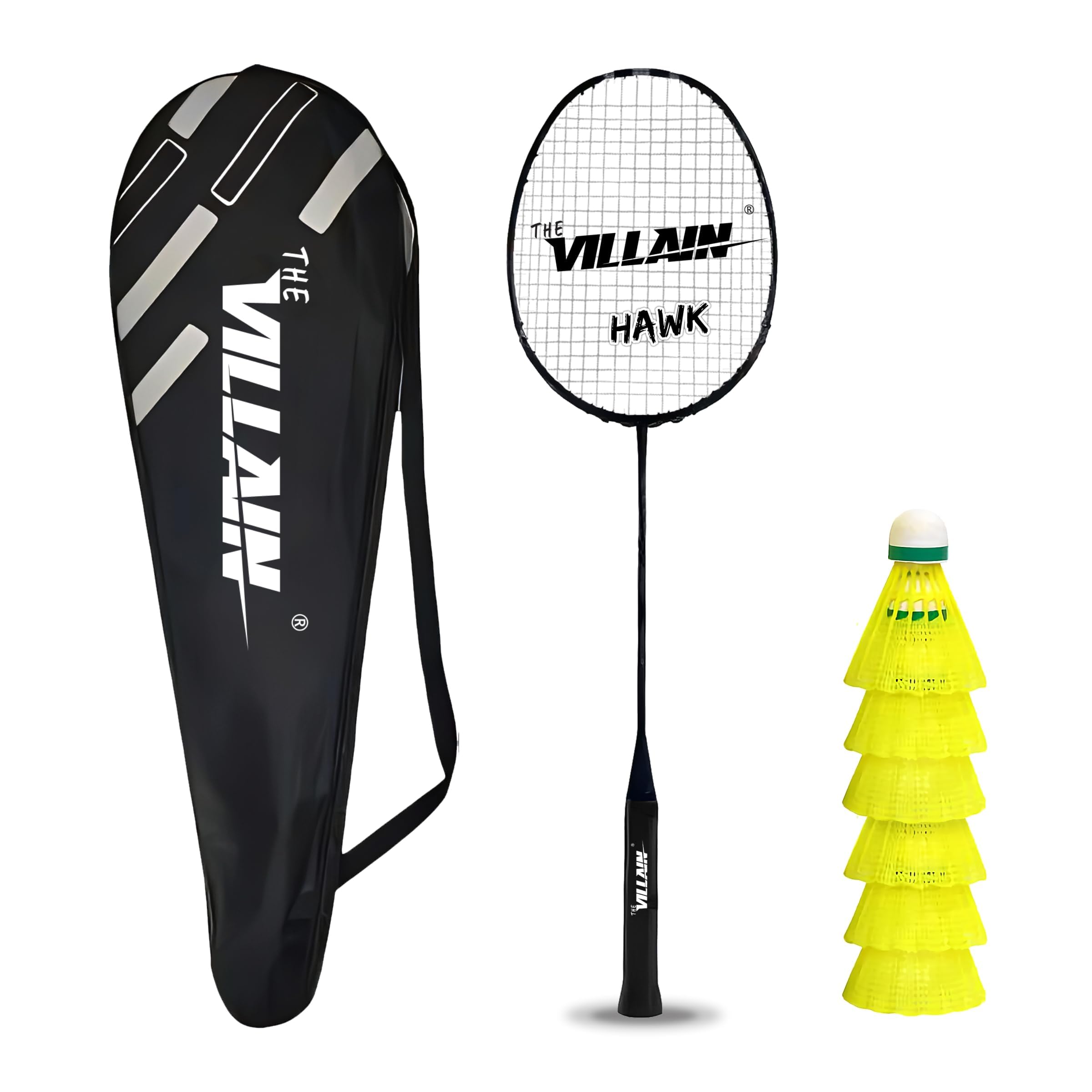 THE VILLAIN Badminton Racket Set of 1 Wide Body Alloy Steel Badminton Rackets with Cover and 6 Shuttlecocks Lightweight and Sturdy Ideal for Beginners-image-25