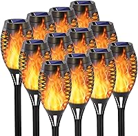 EOYIZW 12-Pack Solar Flickering Flame Torch Lights, 12 LEDs IP65 Waterproof Tiki Torches for Garden Patio Yard Outdoor Decor