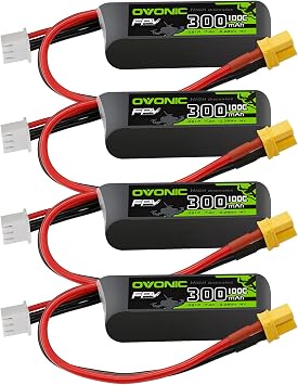 OVONIC 7.6V 300mAh Lipo Battery 100C High Voltage 2S lipo with XT30 Plug 4 Pcs in 1 Package