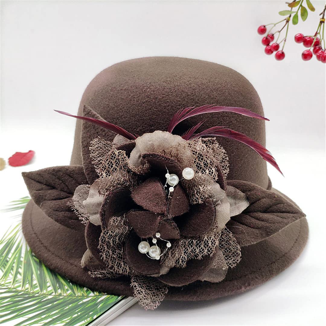 Lmtossey Cappello da Donna Cappello Stile Francese Cappello da Festa Caldo Cappello A Cilindro con Ornamento di Fiori di Piume