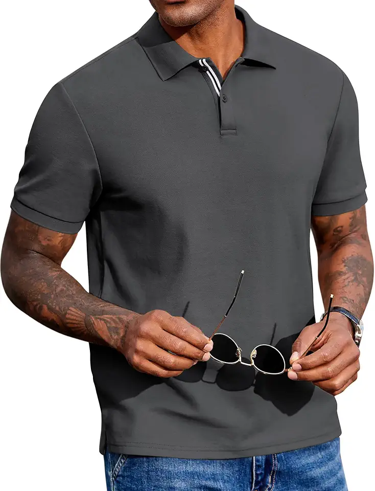 COOFANDY Men's Polo Shirts Short Sleeve Cotton Pique Casual Button T Shirts Classic Fit Collared Golf Shirts