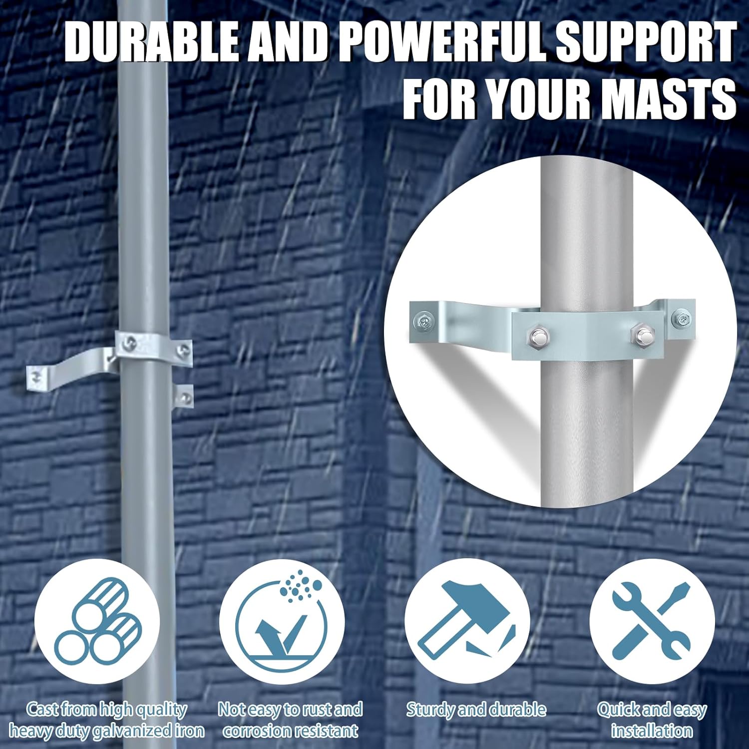 Antenna Mast Wall Mount Bracket, Wall Mount Telescopic Clamp with Mounting Bolts for Outdoor TV Antenna Mast, Flag Pole and Wall Mount Pole - Image 4