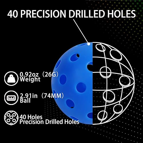Miniatura 5 de Fizzazzle Bolas de pickleball para exteriores, 40 agujeros, duraderas, de alto rebote aprobadas por USAPA, bolas de pickleball para torneo de vuelo