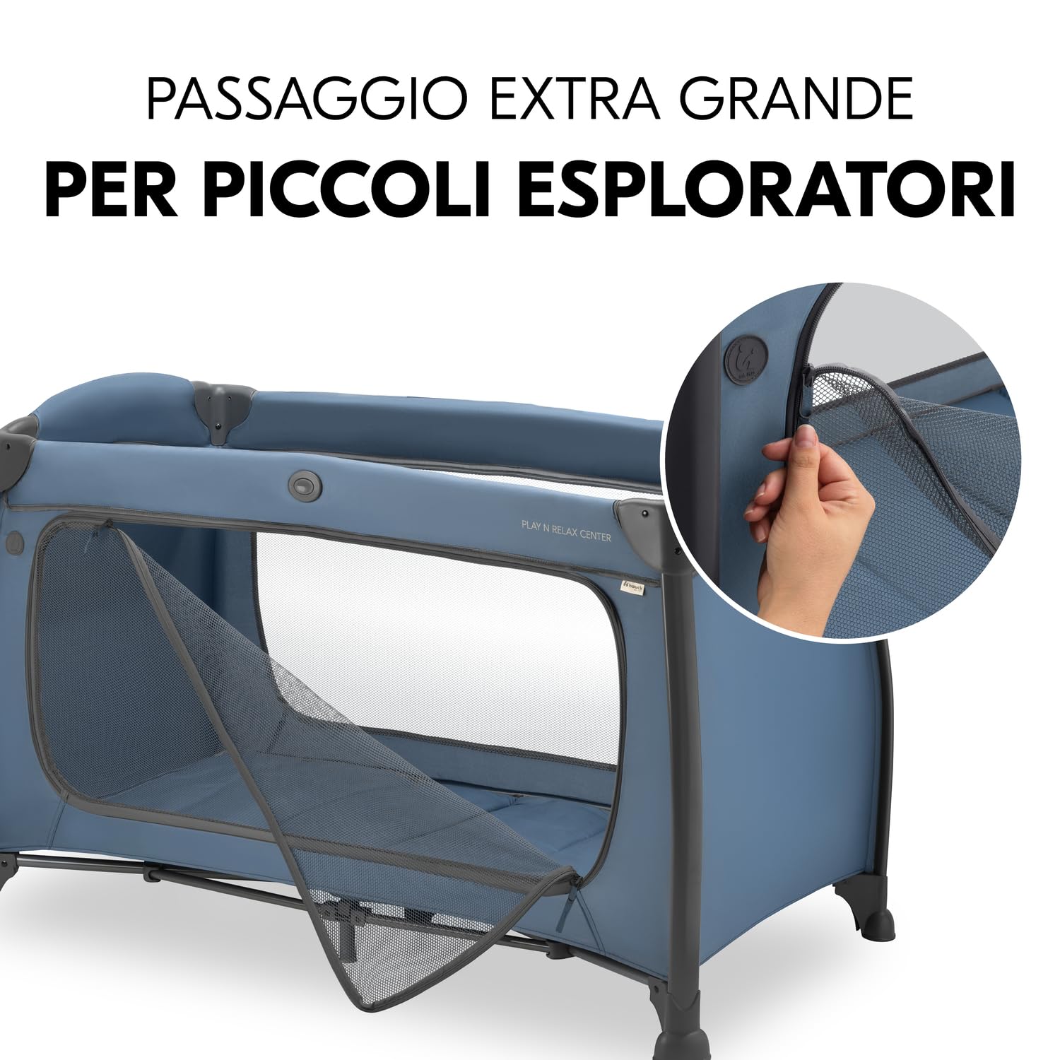 hauck Lettino Da Viaggio Play N Relax Center - Culla Neonato Da 0 Mesi Fino a 15 Kg - Box Bambini con Fasciatoio, Borsa e Apertura XL, Letto Pieghevole - Blu scuro