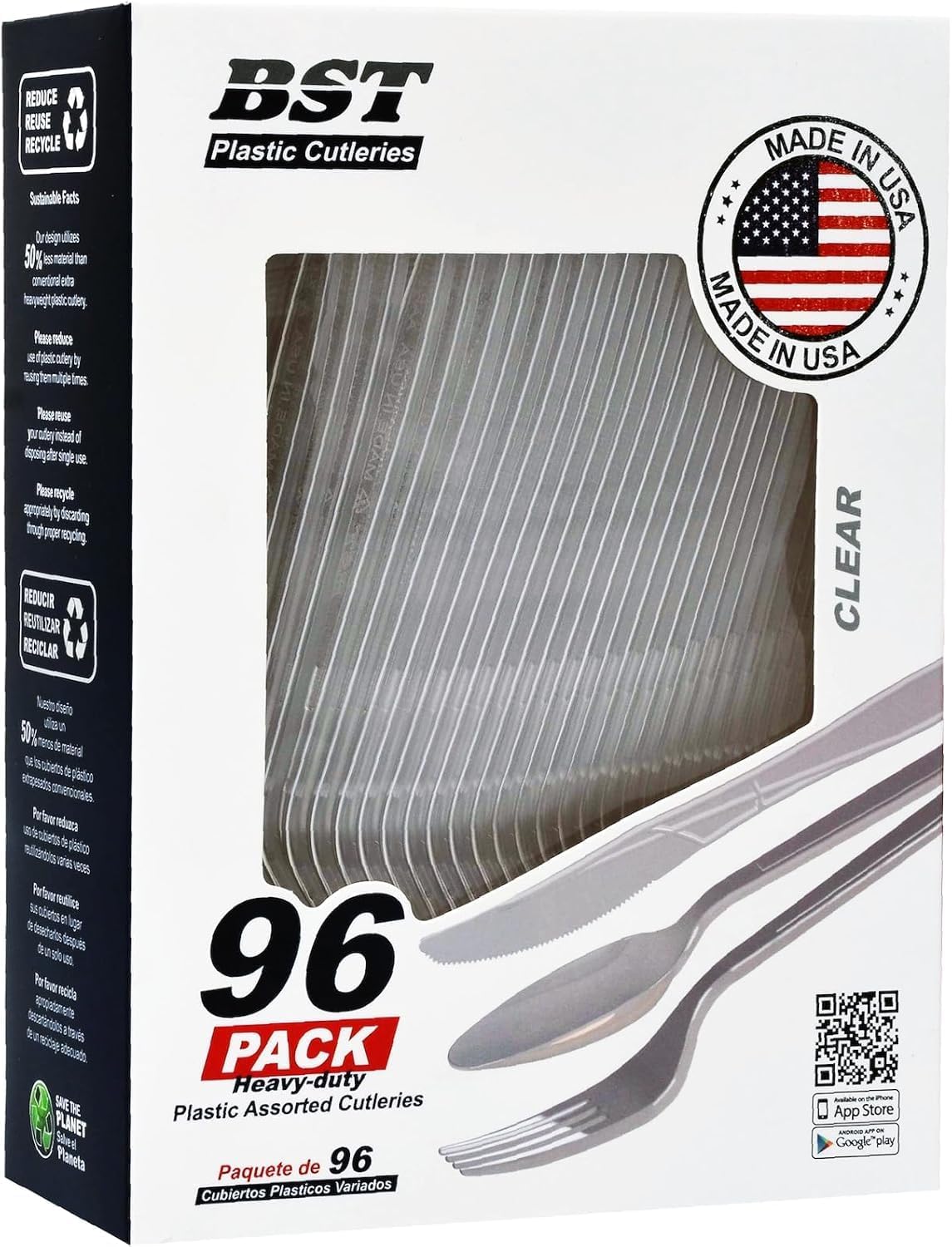 BST Plastic Cutlery Hygienically-Packed Clear Plastic Cutlery Set - 360 Fork, Disposable Party Tableware, Large - MADE IN USA!