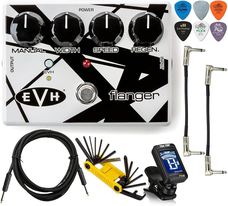 Tonebird MXR EVH117 Flanger Electric Guitar Effects Pedal Instrument Cable, Multi-Tool, Dunlop Picks, True Tune Chromatic Tuner, Patch Cable Bundle