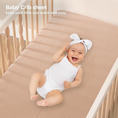 Miniatura 4 de UBBCARE Sábanas de muselina para cuna, para niños y niñas, 28 x 52 pulgadas, de algodón, para colchones estándar para cuna y niños pequeños, sábanas