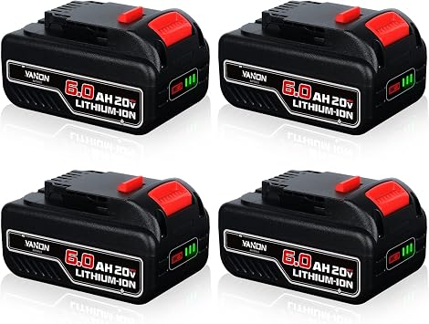 VANON 6.0Ah 20V DCB200 Replacement for Dewalt 20V Max Battery Lithium Ion Compatible with Dewalt Bateria DCB200 DCB204 DCB206 DCB201 DCB203 DCB181 DCB180 DCD/DCF/DCG/DCS Series Battery 4 Pack.
