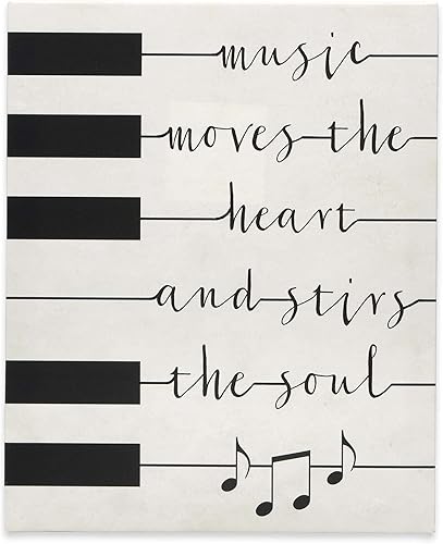 Open Road Brands Lienzo decorativo de pared con citas musicales de teclas de piano, música mueve el corazón y agita el alma, lienzo de piano
