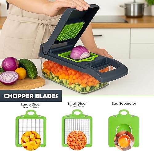 Miniatura 3 de Cortador de verduras con mandolina y cebolla  Cortador de verduras multifuncional 16 en 1 con contenedor  8 cuchillas de corte de acero inoxidable