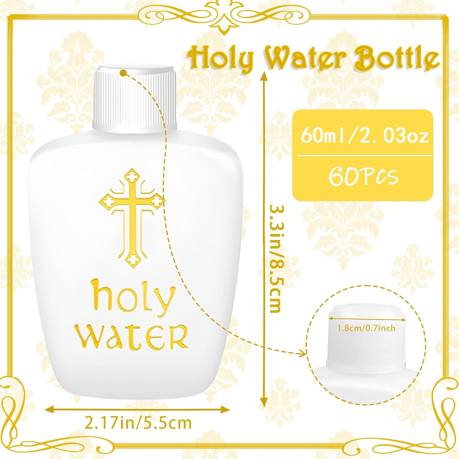 60 Pcs Holy Water Bottles Bulk, 2oz Small Holy Water Bottle Plastic Holy Water Empty Containers Reusable for Catholic Church Baptism Baby Shower First Communion Holy Week Activities or Daily Prayer
