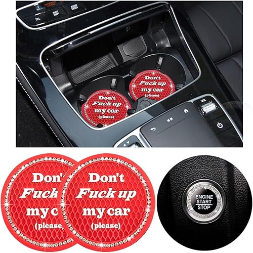 Ziciner Paquete de 2 Posavasos Brillantes para Portavasos de Automóvil con Cubierta para Botón de Arranque y Parada, Almohadilla de Inserción de