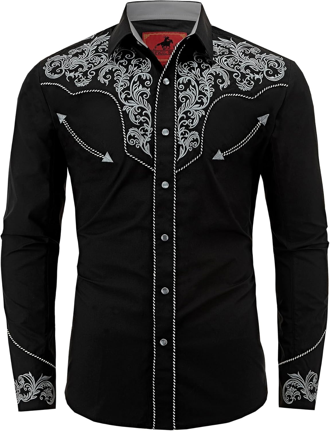 DIFICIL SLOG Men's Western Cowboy Shirt Embroidered Exquisite Long Sleeve Regular Fit Snap Button Down Shirts with Embroidery