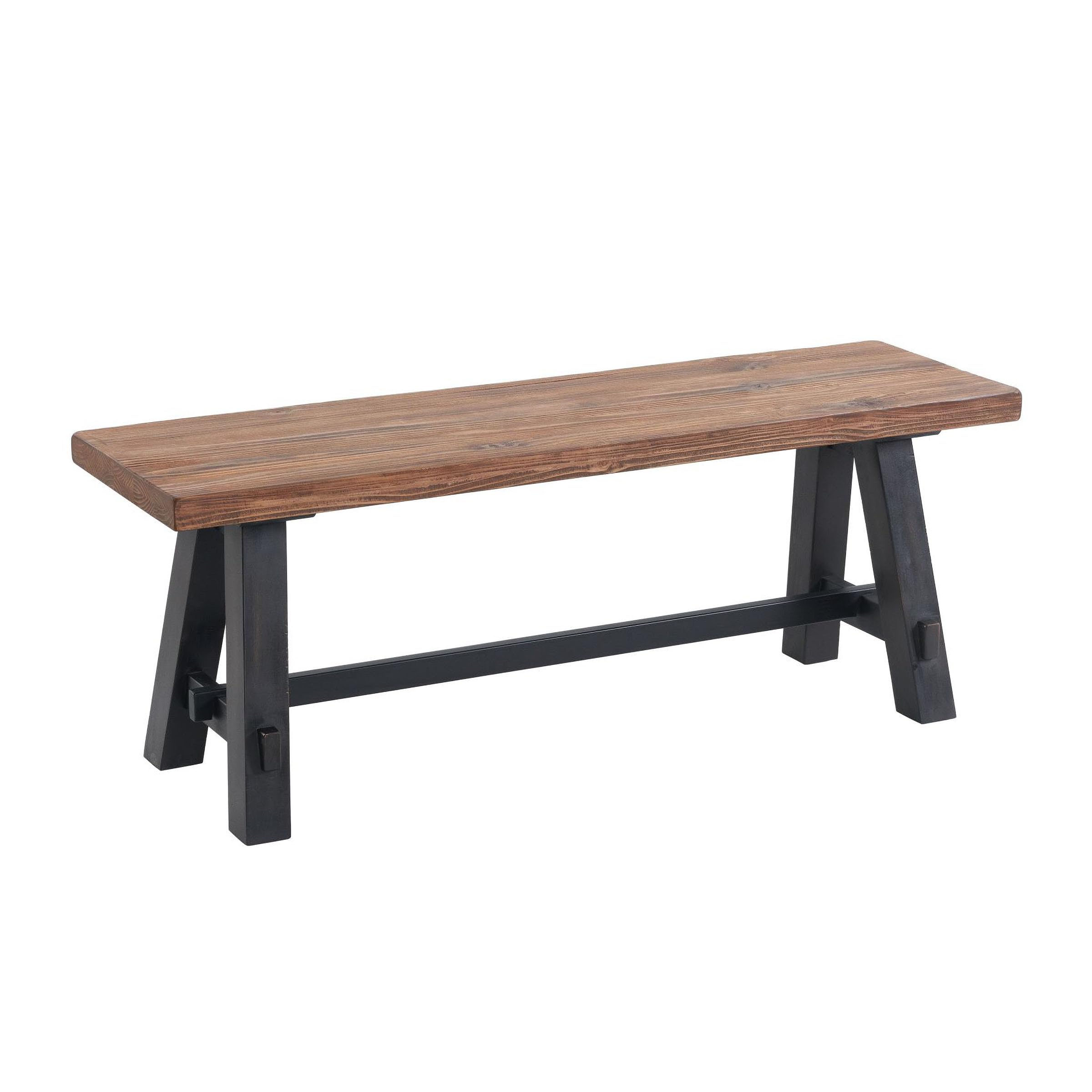Adam 48-Inch Rustic Industrial Solid Wood Entryway Bench with Distressed Black Sawhorse Legs – Sturdy Accent Seating for Living Room, Mudroom, Dining Room, and Laundry Room by Alaterre Furniture