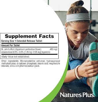 NaturesPlus Herbal Actives St. Johns Wort Extended Release - 60 Tablets, Pack of 2 - Supports a Healthy Mood & Positive Outlook - Vegetarian, Gluten Free - 120 Total Servings