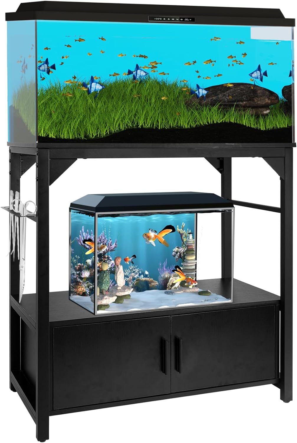 Aquarium Stand 20-29 Gallon, 29 Gallon Fish Tank Stand with Aquarium Tools Organizer, 3 Tier Breeder Tank Stand with Storage Cabinet, Heavy Duty Metal Frame for 20 - 29 Gallon Long Aquarium (20-29 Gallon Fish Tank Stand)