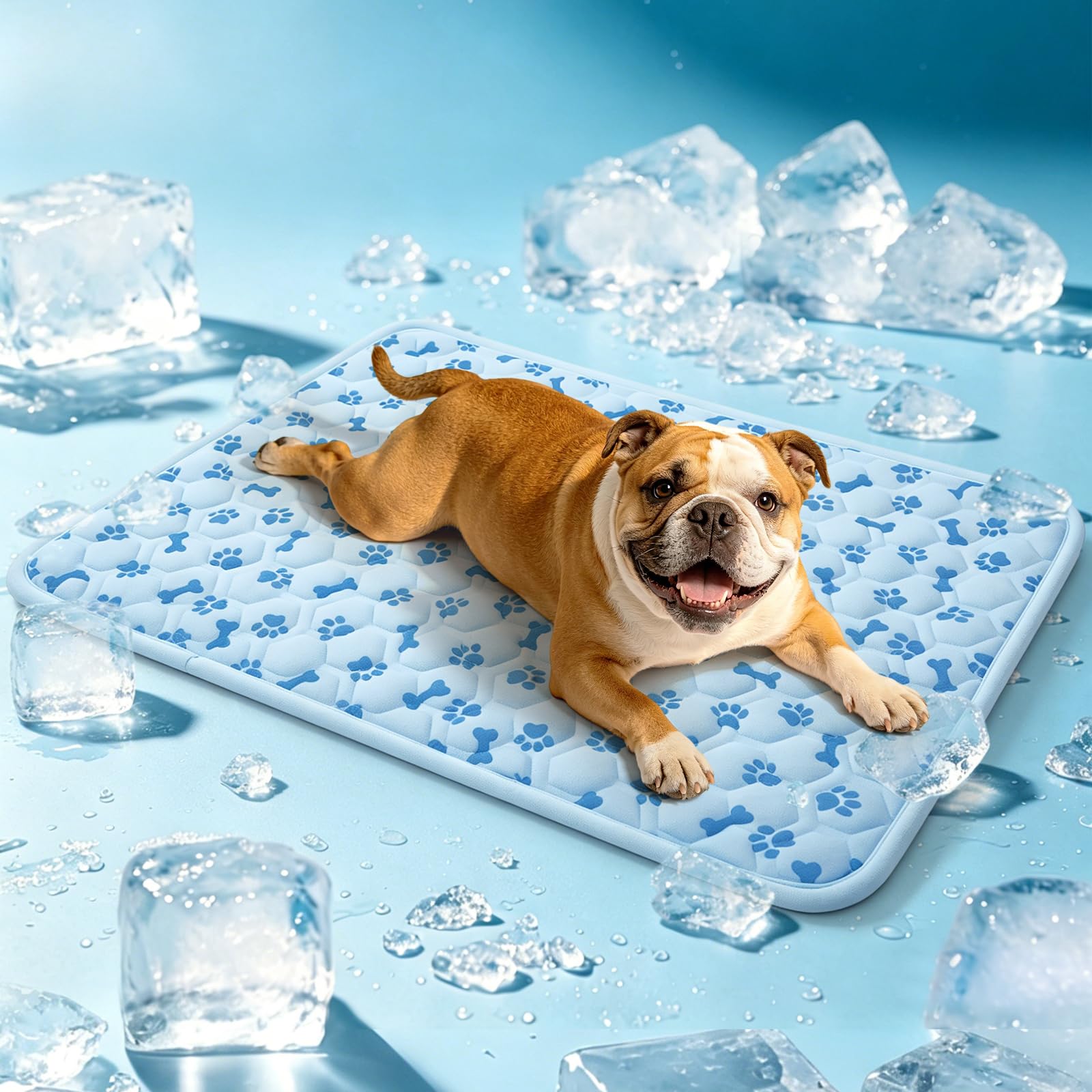 Alfombrilla de refrigeración para verano, reutilizable y portátil, almohadilla de refrigeración para perros y gatos, almohadilla de hielo impresa con hueso, lavable, no tóxica, no necesita