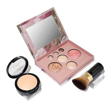 LAURA GELLER NEW YORK Baked Starter Kit - Full Coverage Double Take Powder Foundation, Fair + Best of the Best Face Palette + Retractable Angled Kabuki Brush