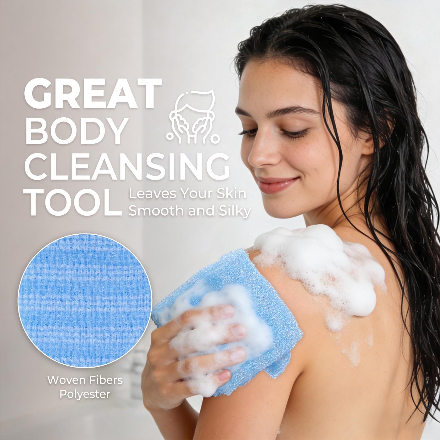LEICHTEN Blue Deep Exfoliating Washcloth Towels, Quick Drying Japanese & Korean Exfoliating Cloth, Extra Long Back Exfoliator for Shower, Ideal for Men Women Daily Deep Cleansing