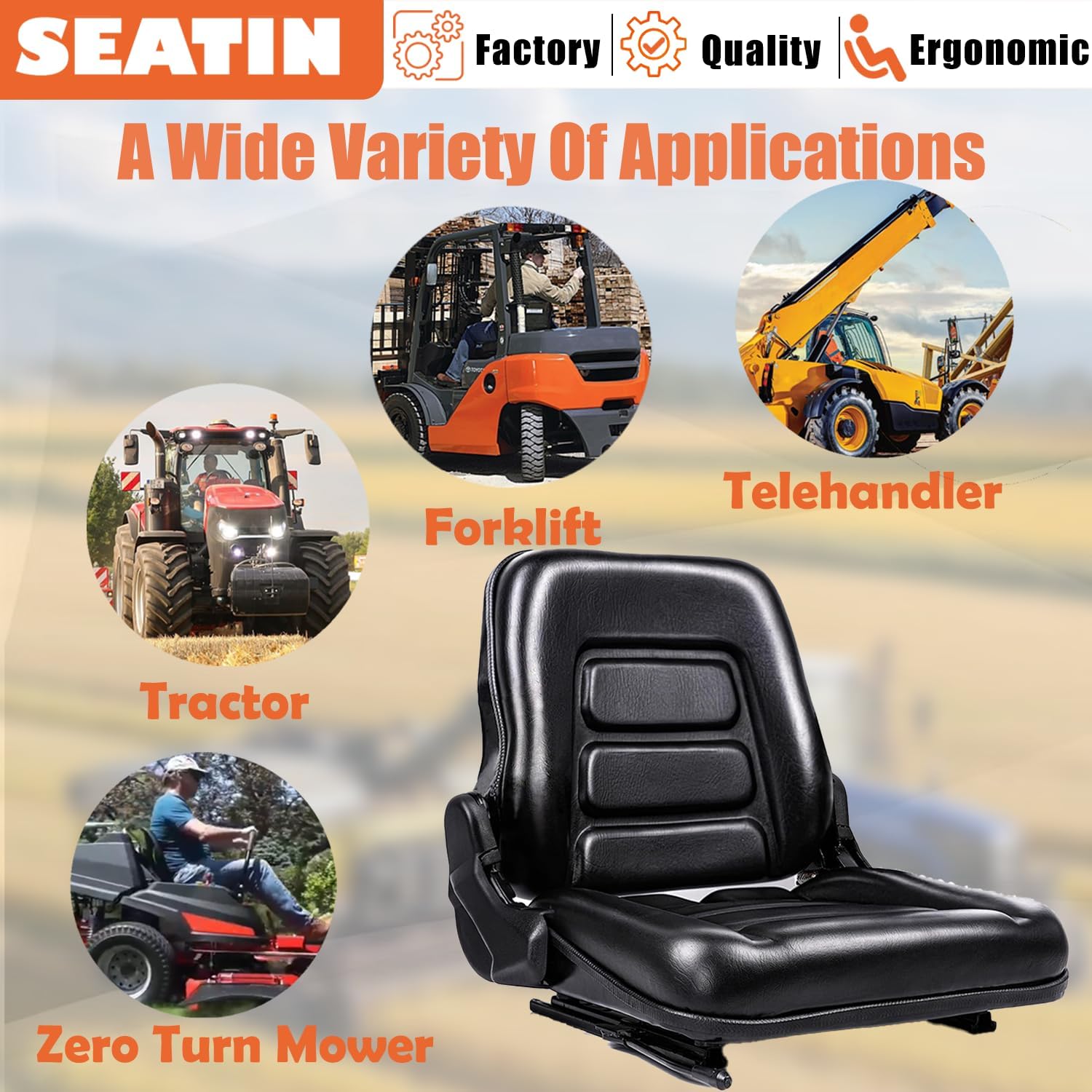 Universal Forklift seat, Tractor Seat with 160° Adjustable Backrest & Slides& Micro Switch, High-Density Foam, Industrial Grade Steel Frame,Waterproof PVC for Mowers, Backhoe, Excavators, Skid Steers