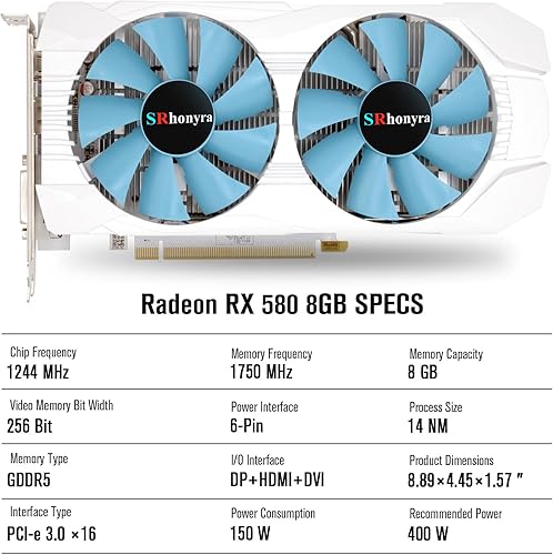 Miniatura 4 de RX 580 - Tarjeta gráfica GDDR5 de 8 GB para PC para juegos, tarjeta de video 2048SP de 256 bits PCIe 3.0 x16 6 pines conector de computadora de