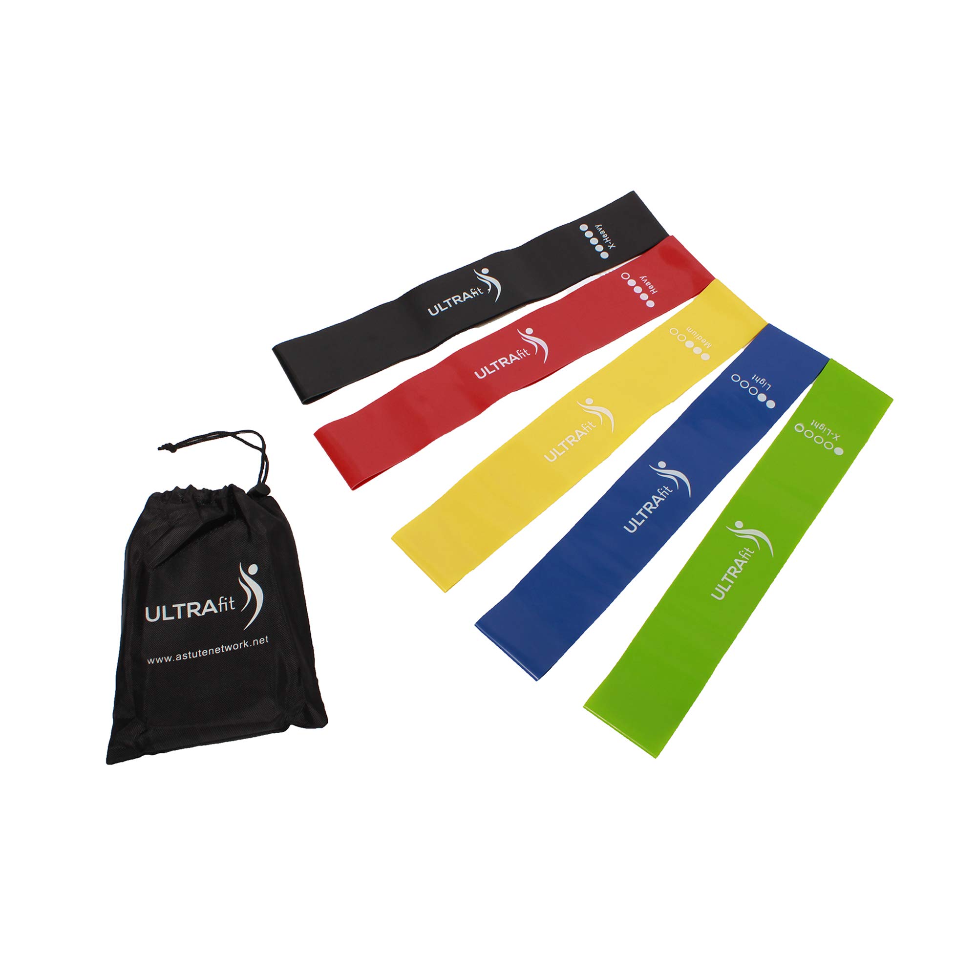 Astute ULTRAfit Resistance Loop Exercise Bands Set of 5 with Carry Bag, Multiple Resistance Levels