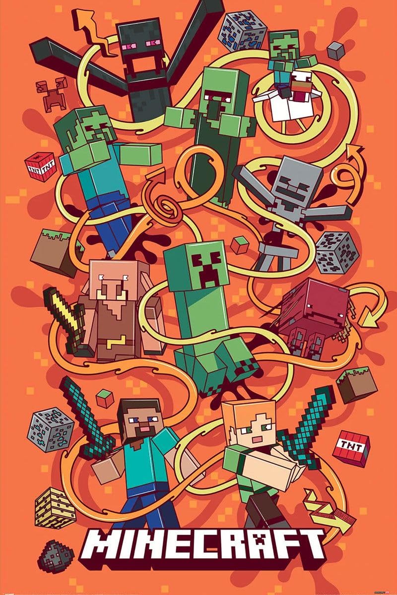 Grindstore Multicolour Minecraft Funtage Montage Maxi Poster - Laminated Large Wall Art Print, Wall Decor, Home Office Classroom Decoration, Gift Idea, Decorative Print 91.5X61cm