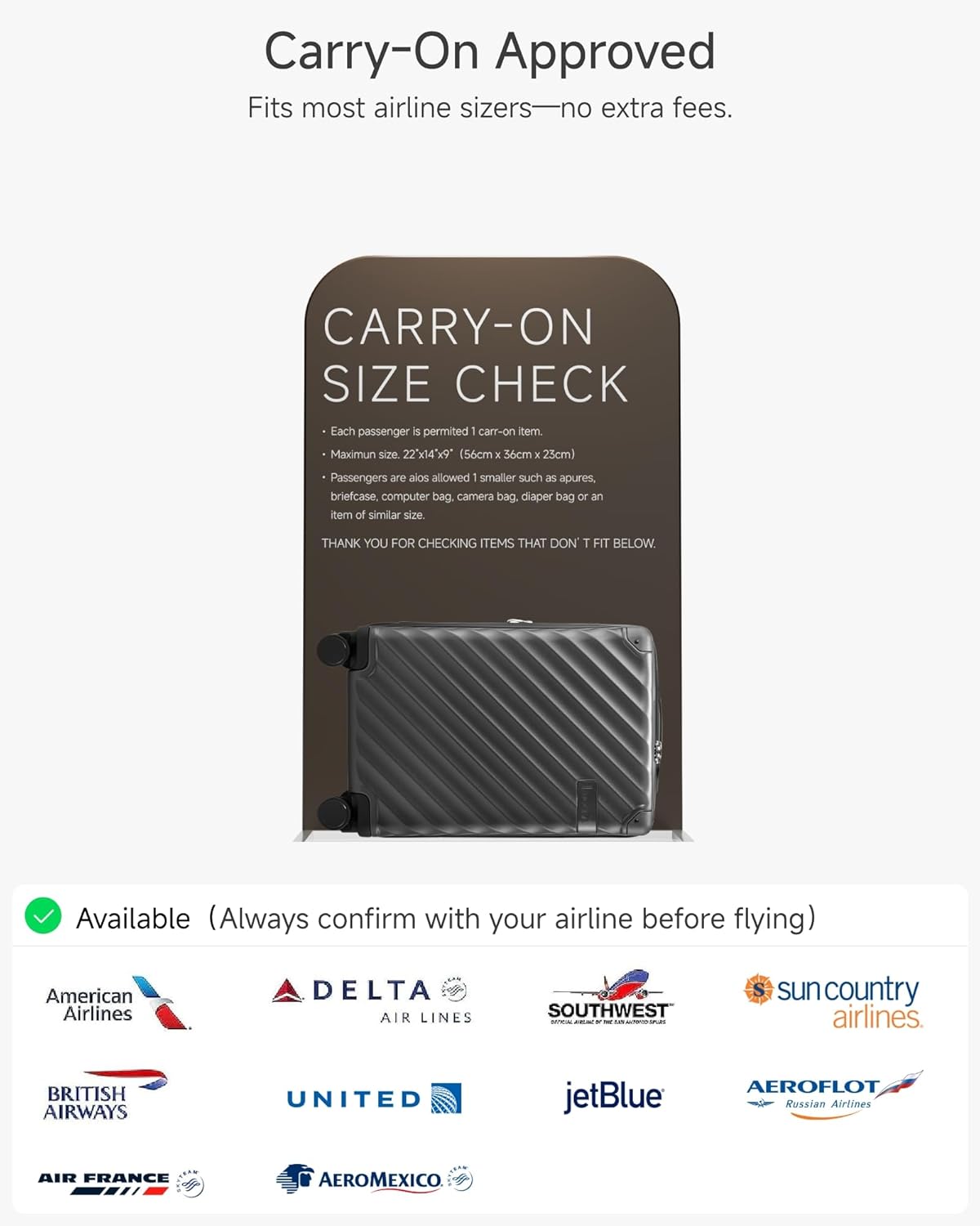 Carry On Luggage for Airplanes, KVC Polycarbonate Hard Shell Suitcase for Travelling (EX-Core, Charcoal Metallic, 21 Inch, 48L) - Image 2